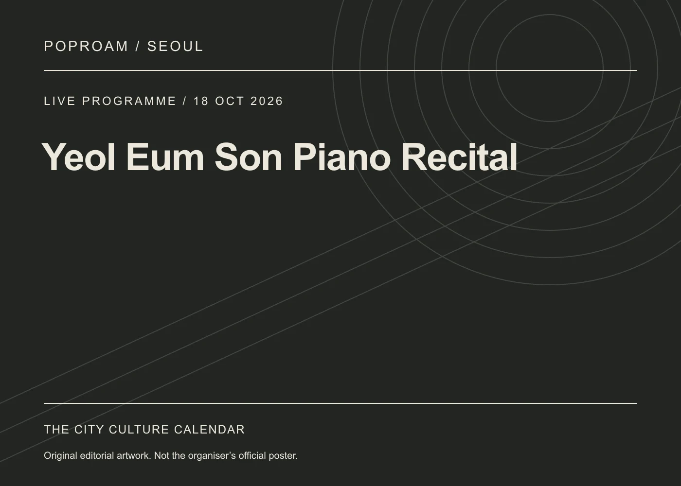 Original editorial programme artwork for Yeol Eum Son Piano Recital. This is not the organiser’s official poster.