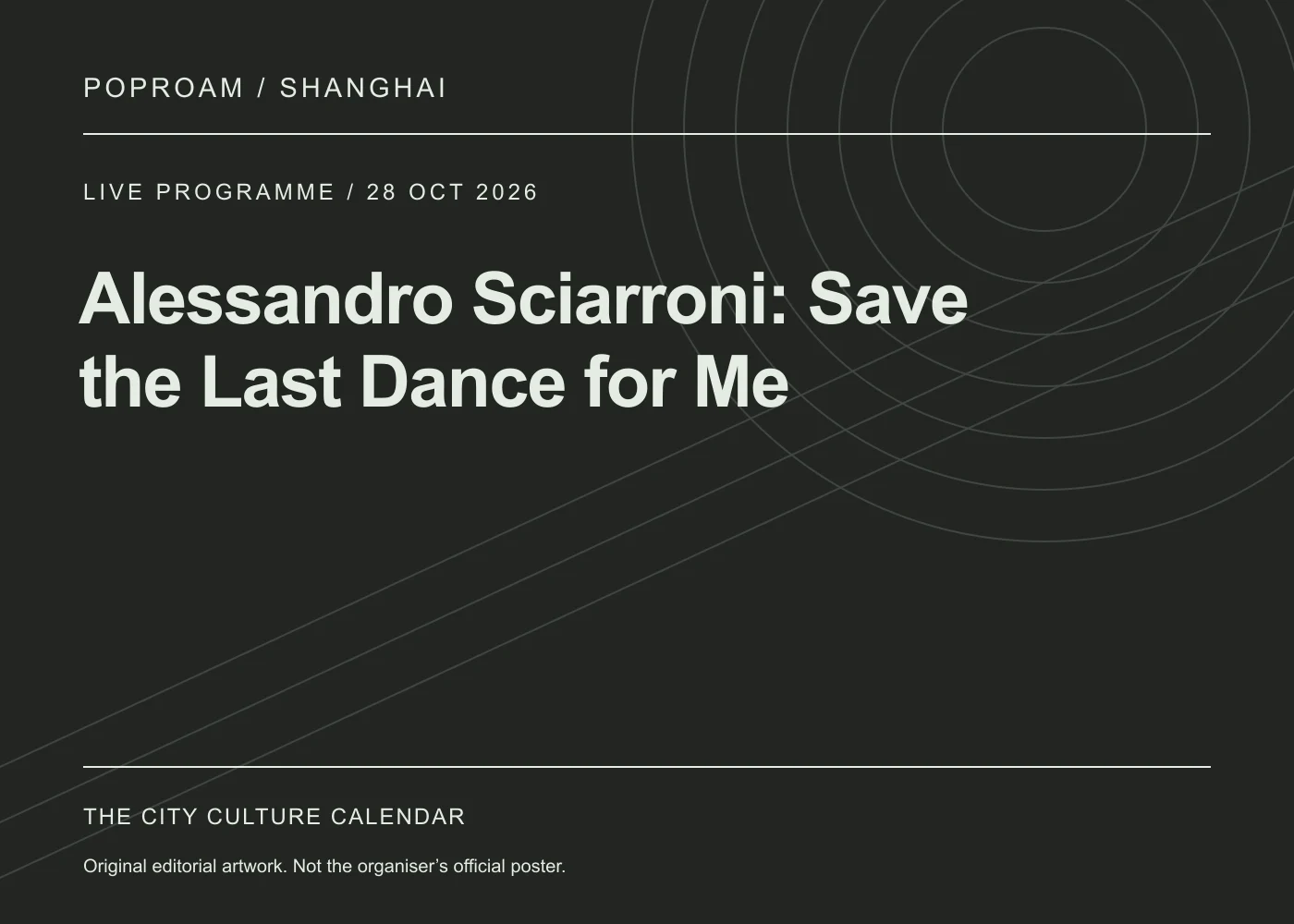 Original editorial programme artwork for Alessandro Sciarroni: Save the Last Dance for Me. This is not the organiser’s official poster.