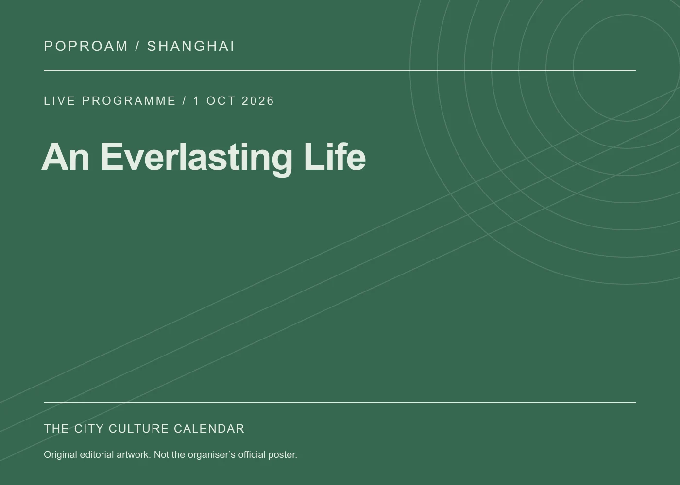 Original editorial programme artwork for An Everlasting Life. This is not the organiser’s official poster.