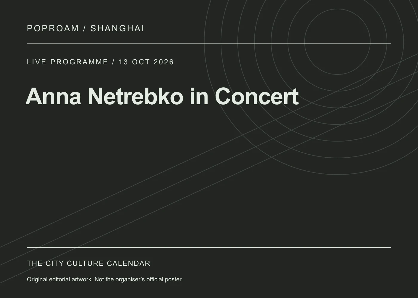 Original editorial programme artwork for Anna Netrebko in Concert. This is not the organiser’s official poster.