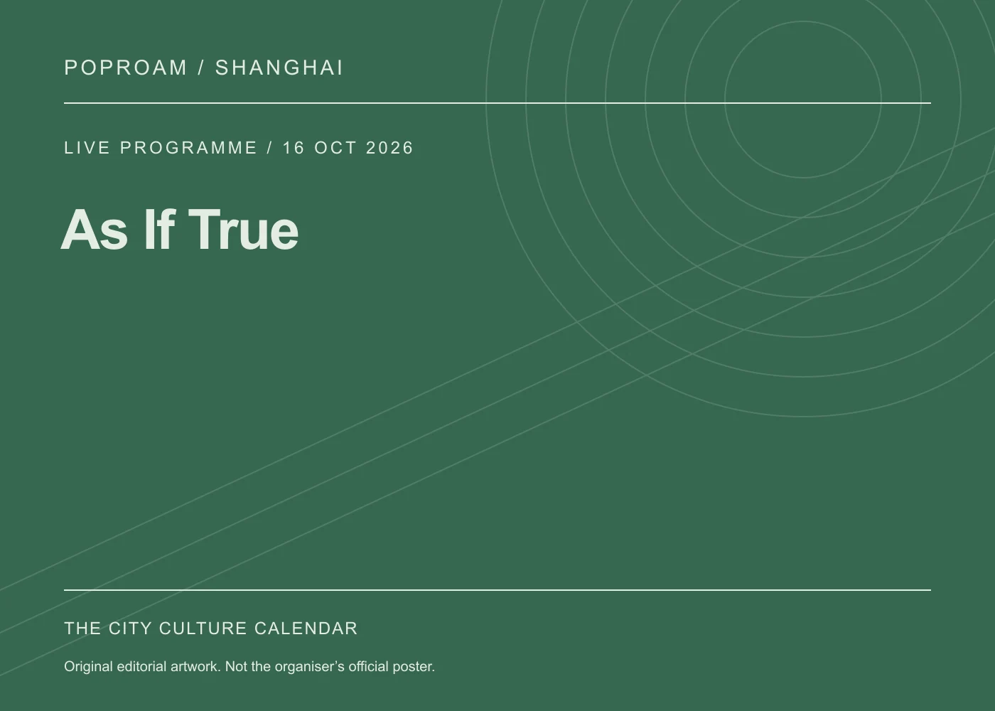 Original editorial programme artwork for As If True. This is not the organiser’s official poster.
