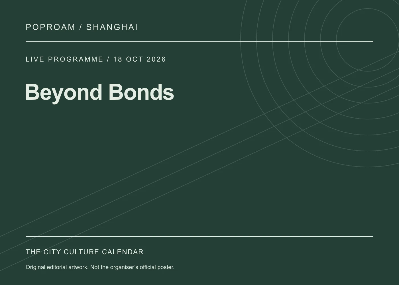 Original editorial programme artwork for Beyond Bonds. This is not the organiser’s official poster.