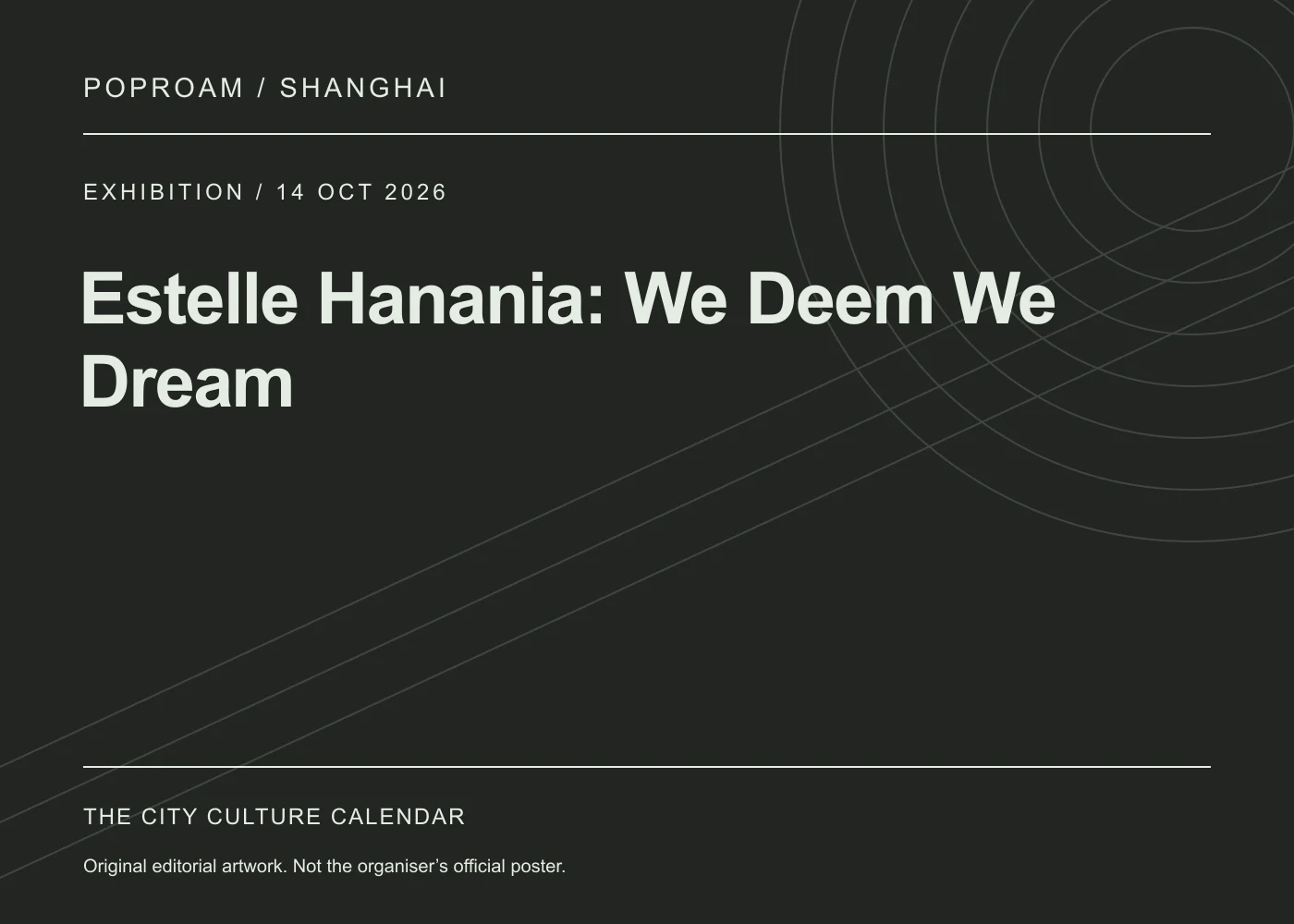 Original editorial programme artwork for Estelle Hanania: We Deem We Dream. This is not the organiser’s official poster.