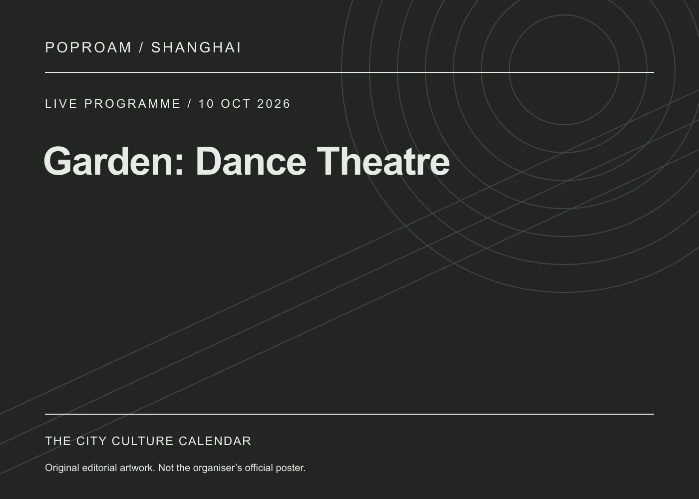 Original editorial programme artwork for Garden: Dance Theatre. This is not the organiser’s official poster.