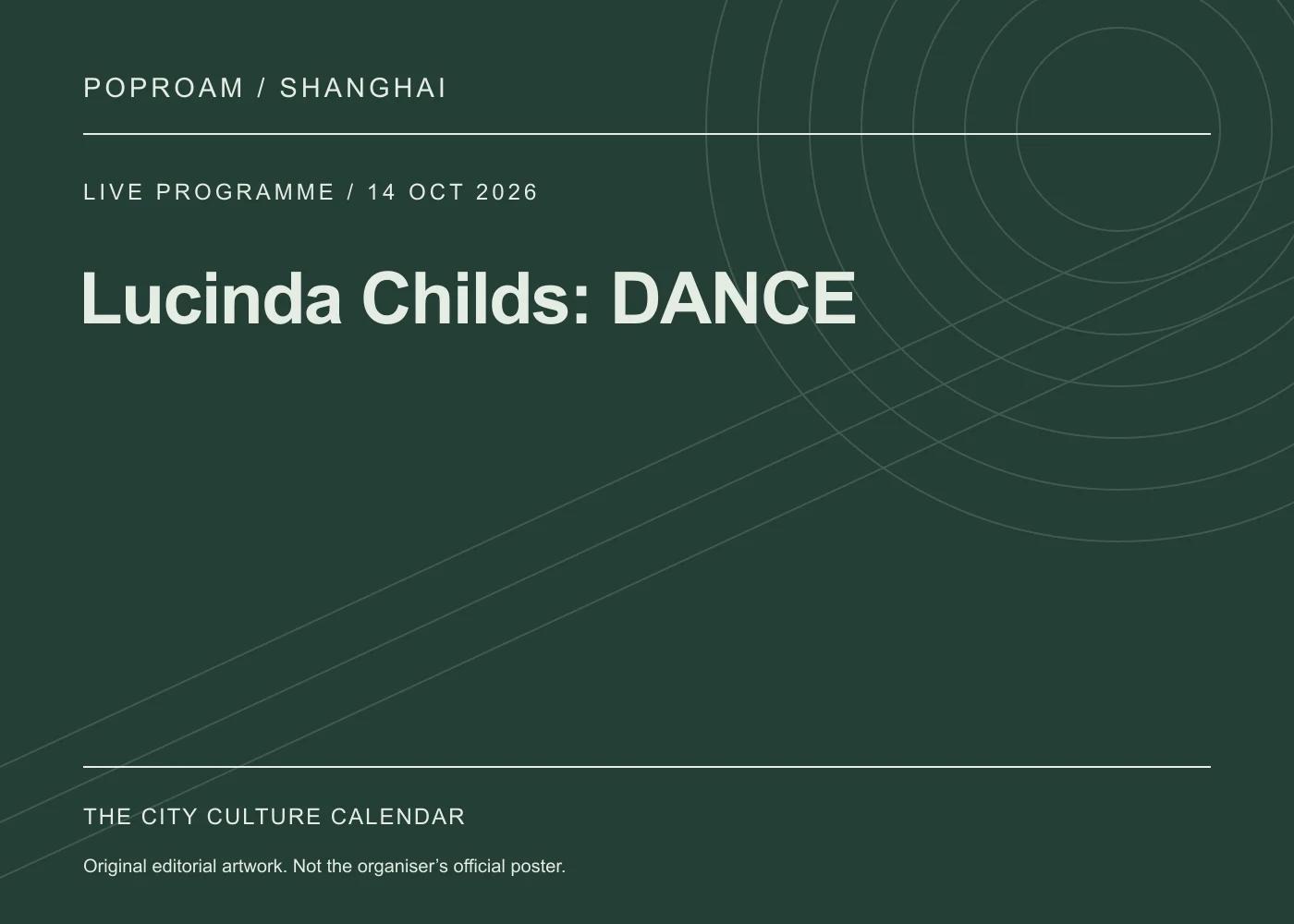 Original editorial programme artwork for Lucinda Childs: DANCE. This is not the organiser’s official poster.