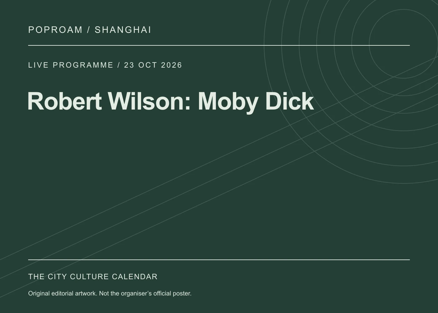 Original editorial programme artwork for Robert Wilson: Moby Dick. This is not the organiser’s official poster.