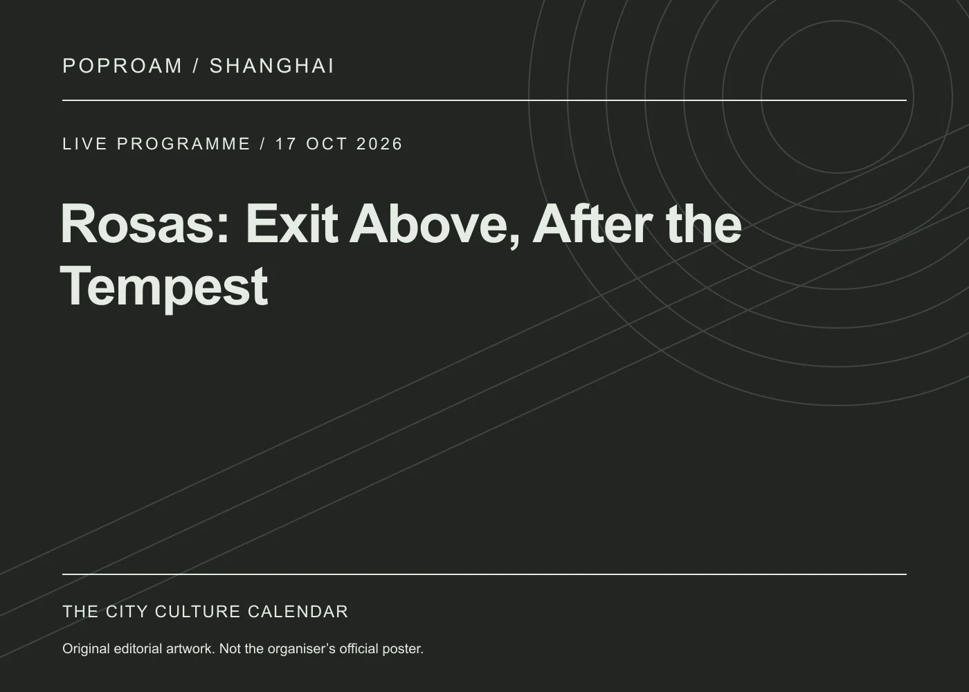 Original editorial programme artwork for Rosas: Exit Above, After the Tempest. This is not the organiser’s official poster.