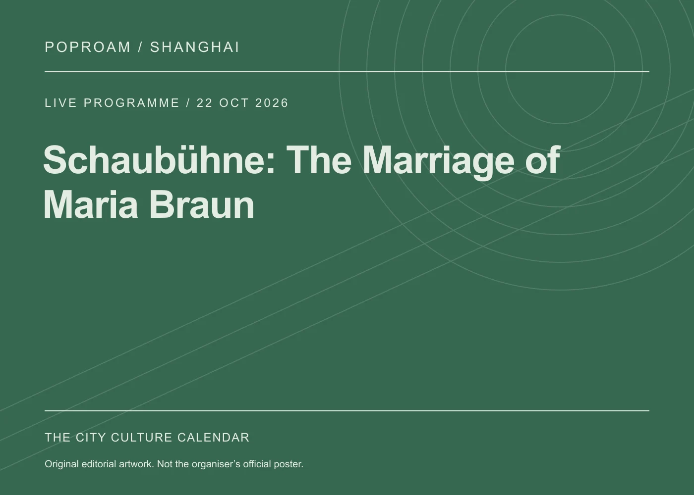 Original editorial programme artwork for Schaubühne: The Marriage of Maria Braun. This is not the organiser’s official poster.