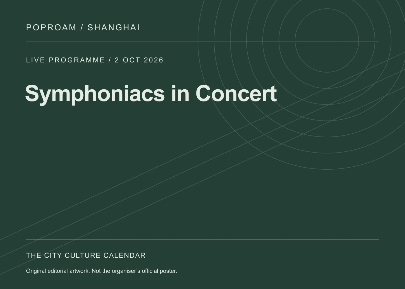 Original editorial programme artwork for Symphoniacs in Concert. This is not the organiser’s official poster.