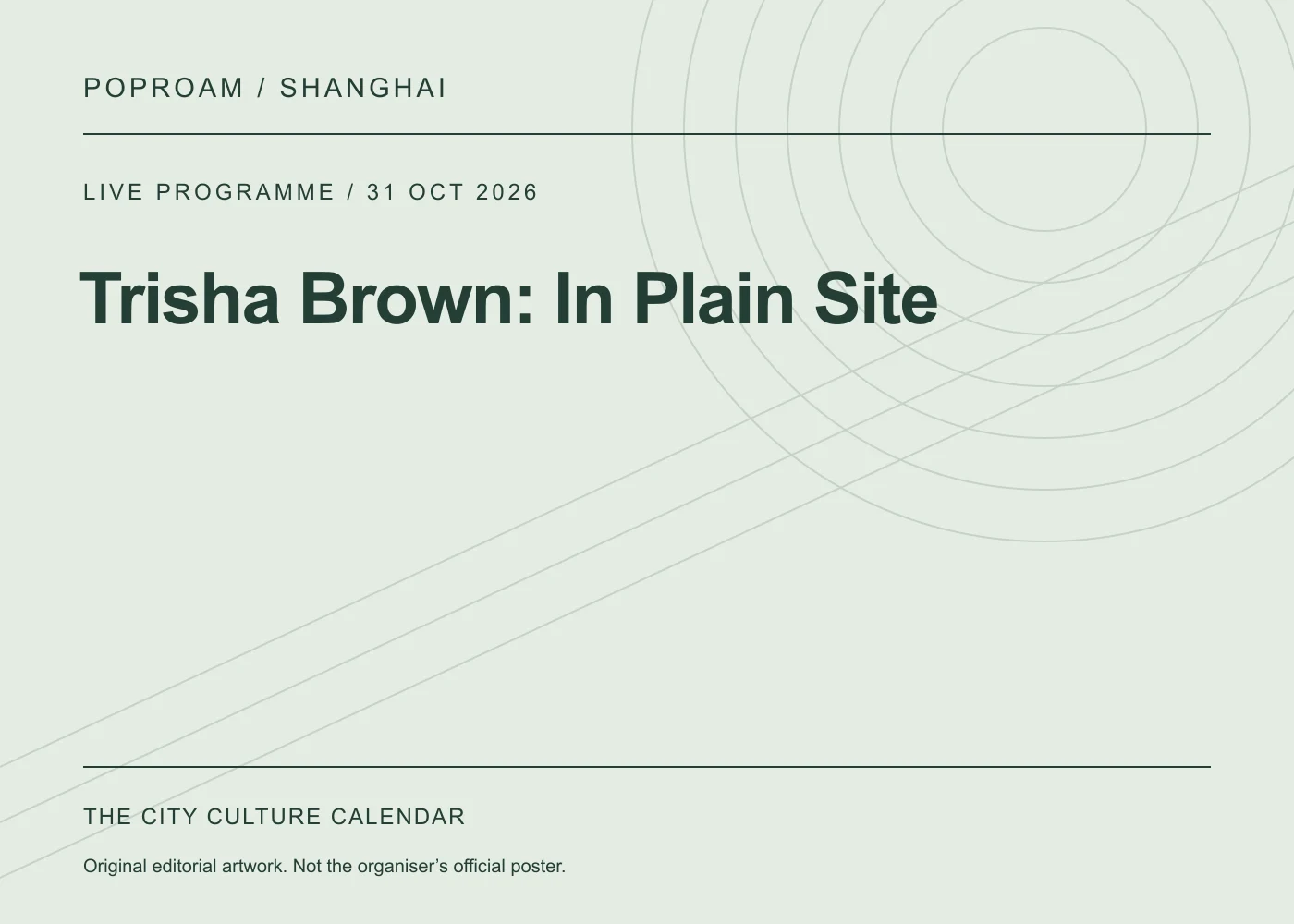 Original editorial programme artwork for Trisha Brown: In Plain Site. This is not the organiser’s official poster.