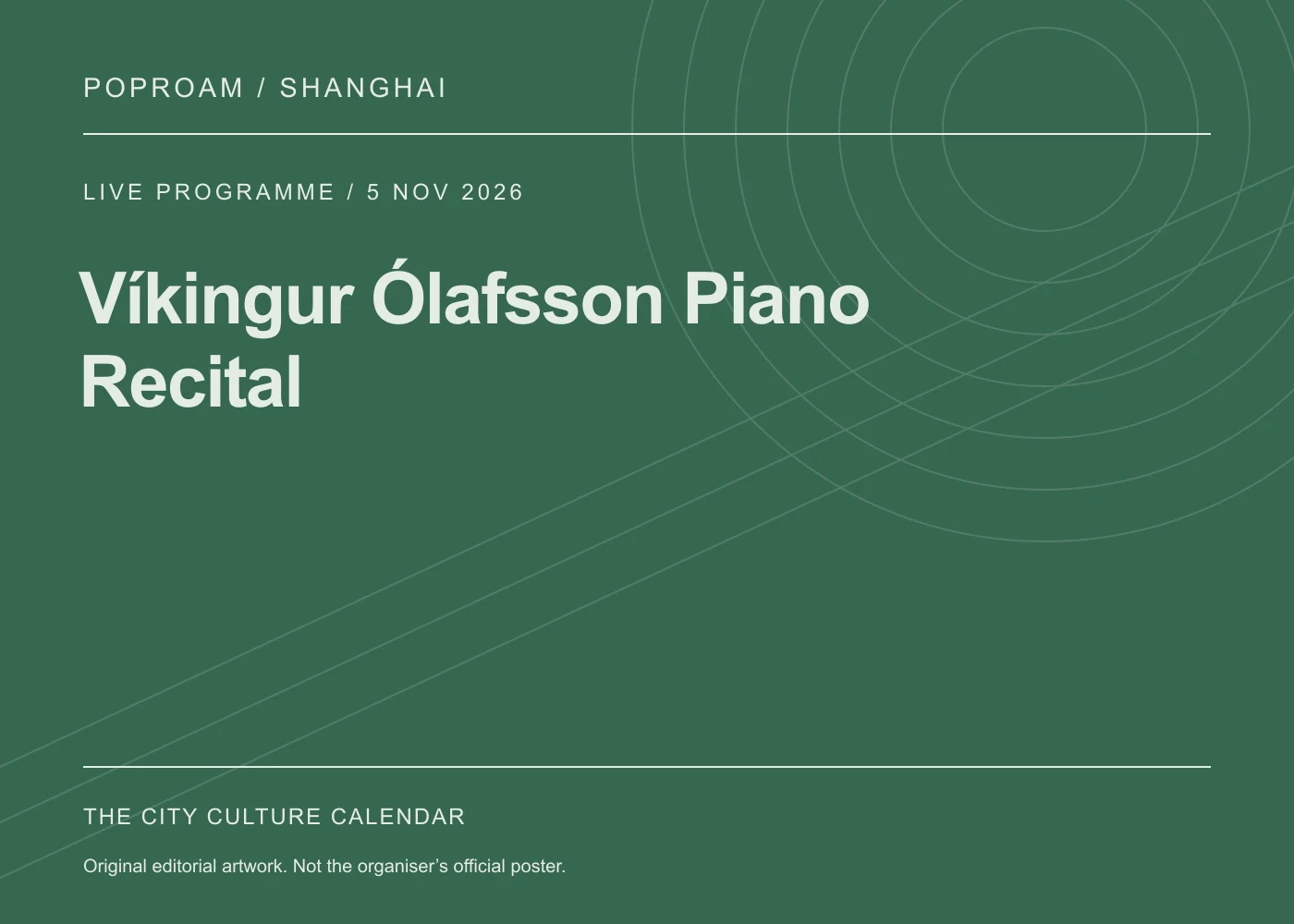 Original editorial programme artwork for Víkingur Ólafsson Piano Recital. This is not the organiser’s official poster.