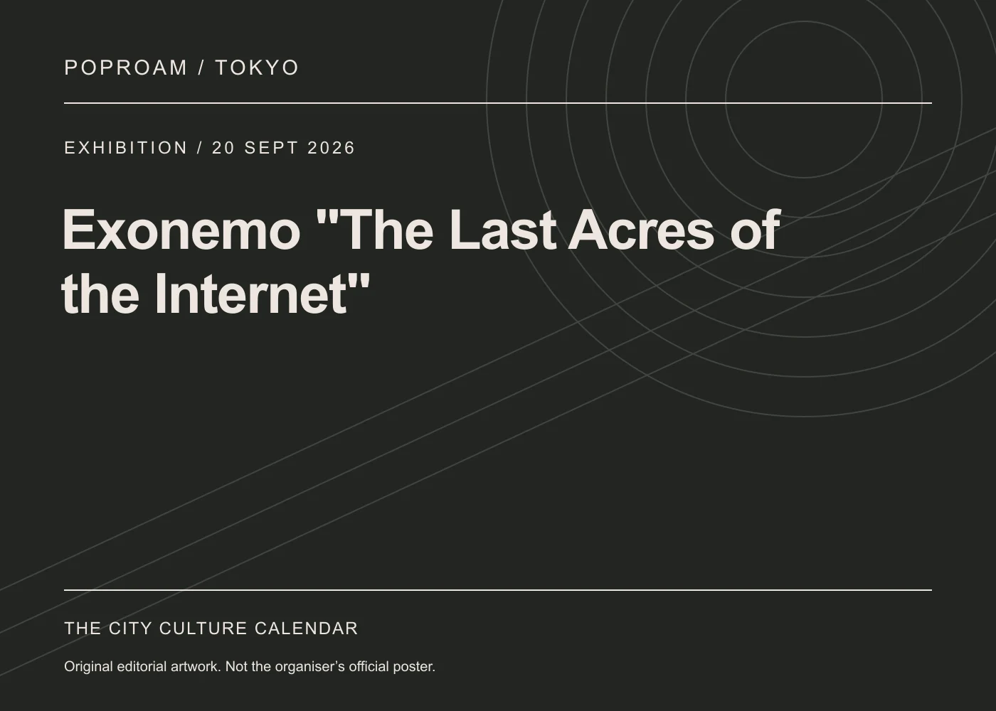 Original editorial programme artwork for Exonemo "The Last Acres of the Internet". This is not the organiser’s official poster.