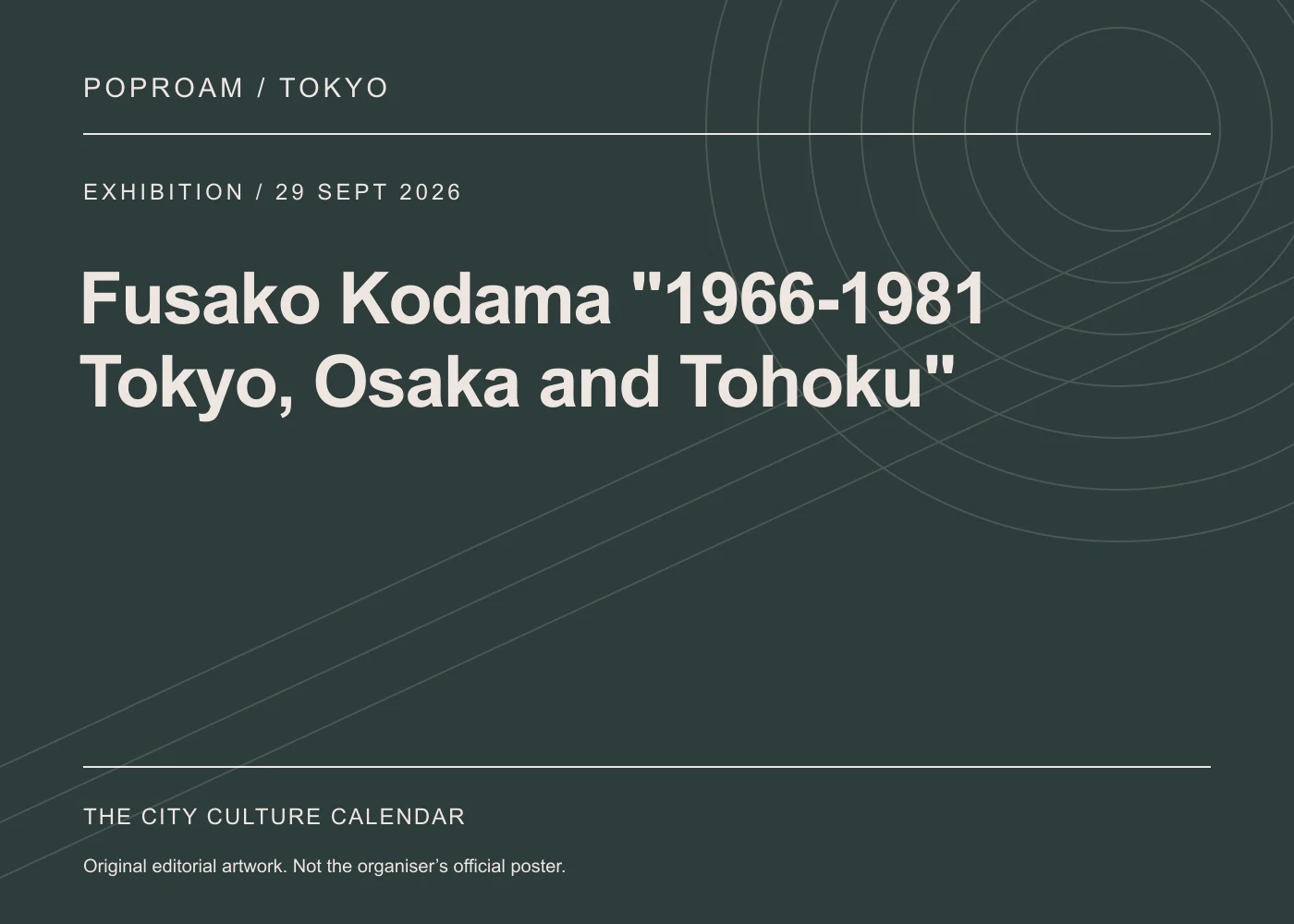 Original editorial programme artwork for Fusako Kodama "1966-1981 Tokyo, Osaka and Tohoku". This is not the organiser’s official poster.
