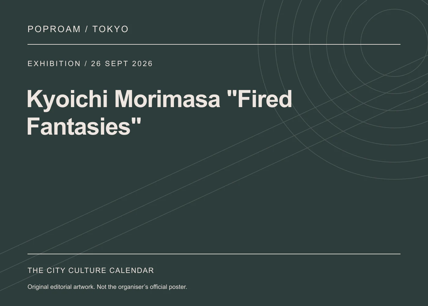 Original editorial programme artwork for Kyoichi Morimasa "Fired Fantasies". This is not the organiser’s official poster.