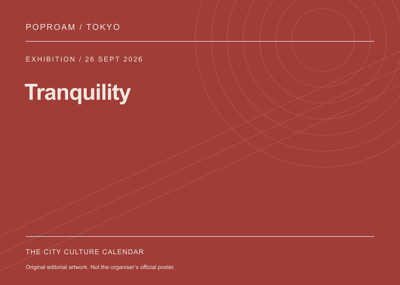 Original editorial programme artwork for Tranquility. This is not the organiser’s official poster.