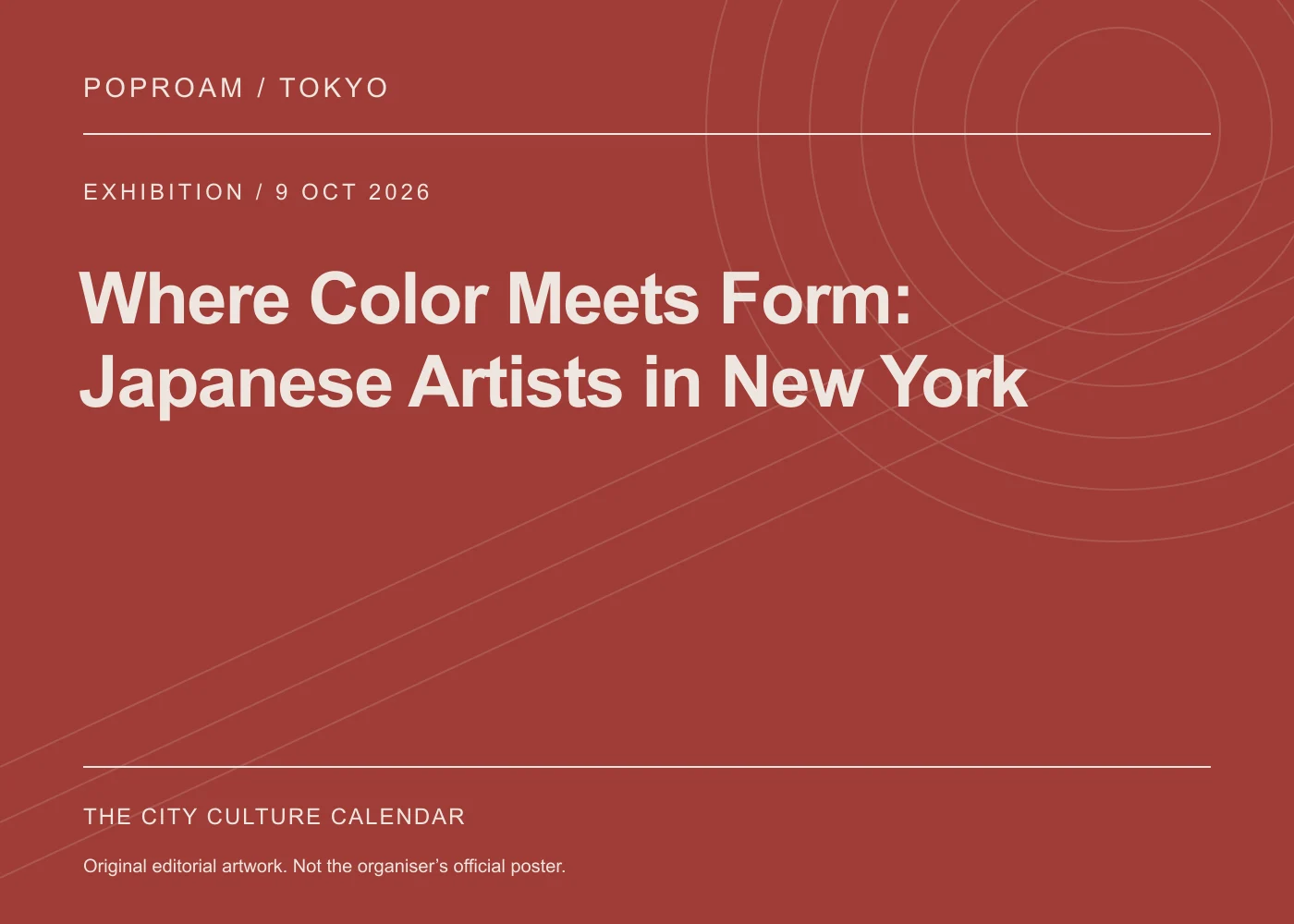 Original editorial programme artwork for Where Color Meets Form: Japanese Artists in New York. This is not the organiser’s official poster.