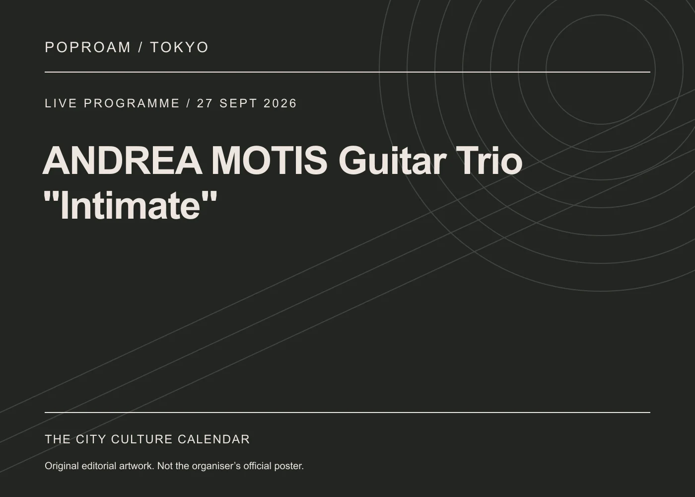 Original editorial programme artwork for ANDREA MOTIS Guitar Trio "Intimate". This is not the organiser’s official poster.