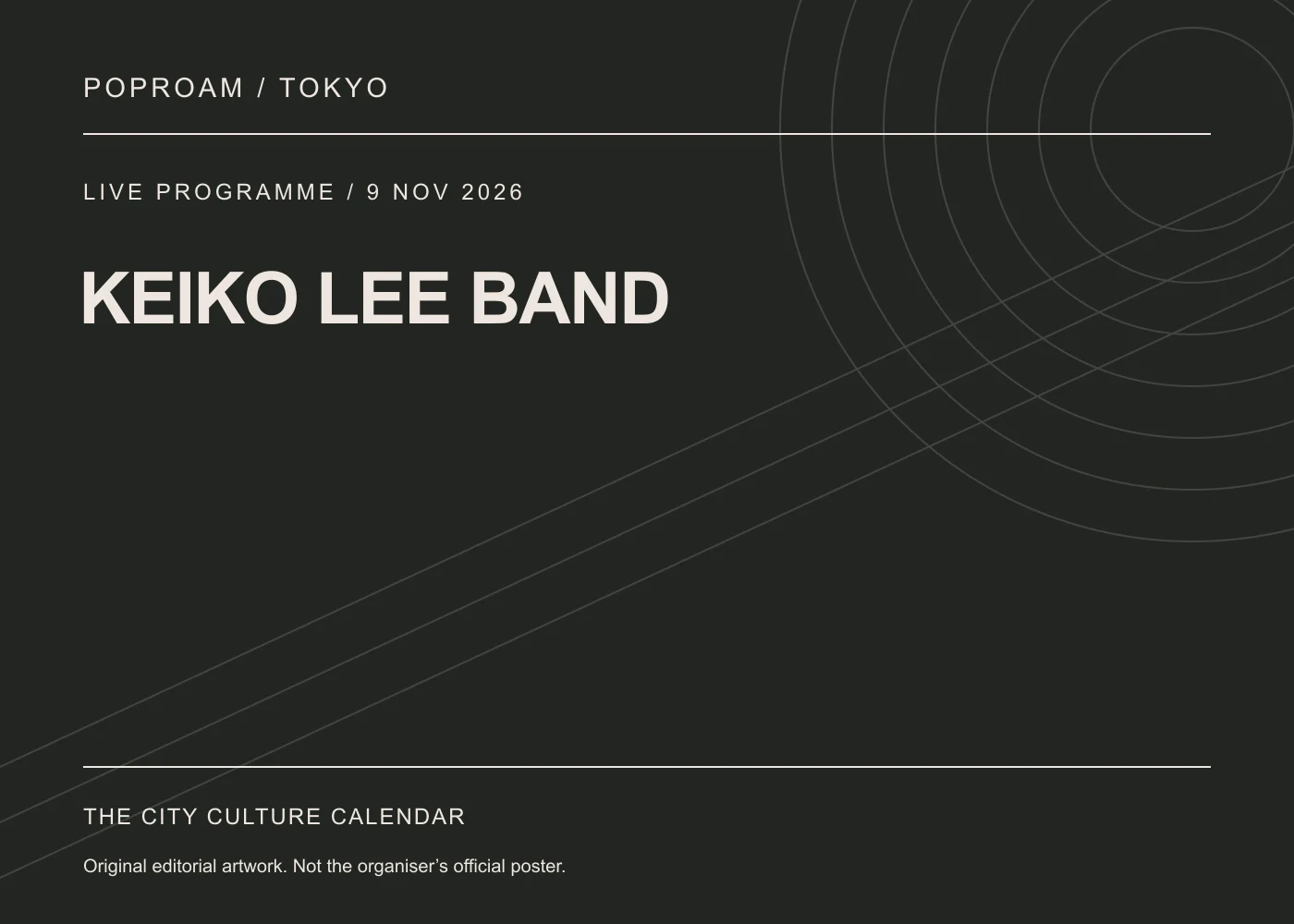 Original editorial programme artwork for KEIKO LEE BAND. This is not the organiser’s official poster.