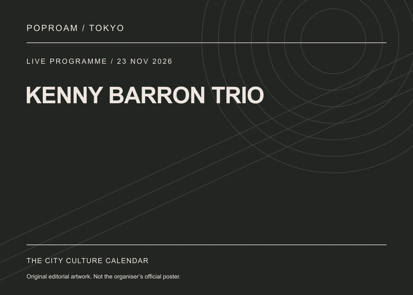 Original editorial programme artwork for KENNY BARRON TRIO. This is not the organiser’s official poster.