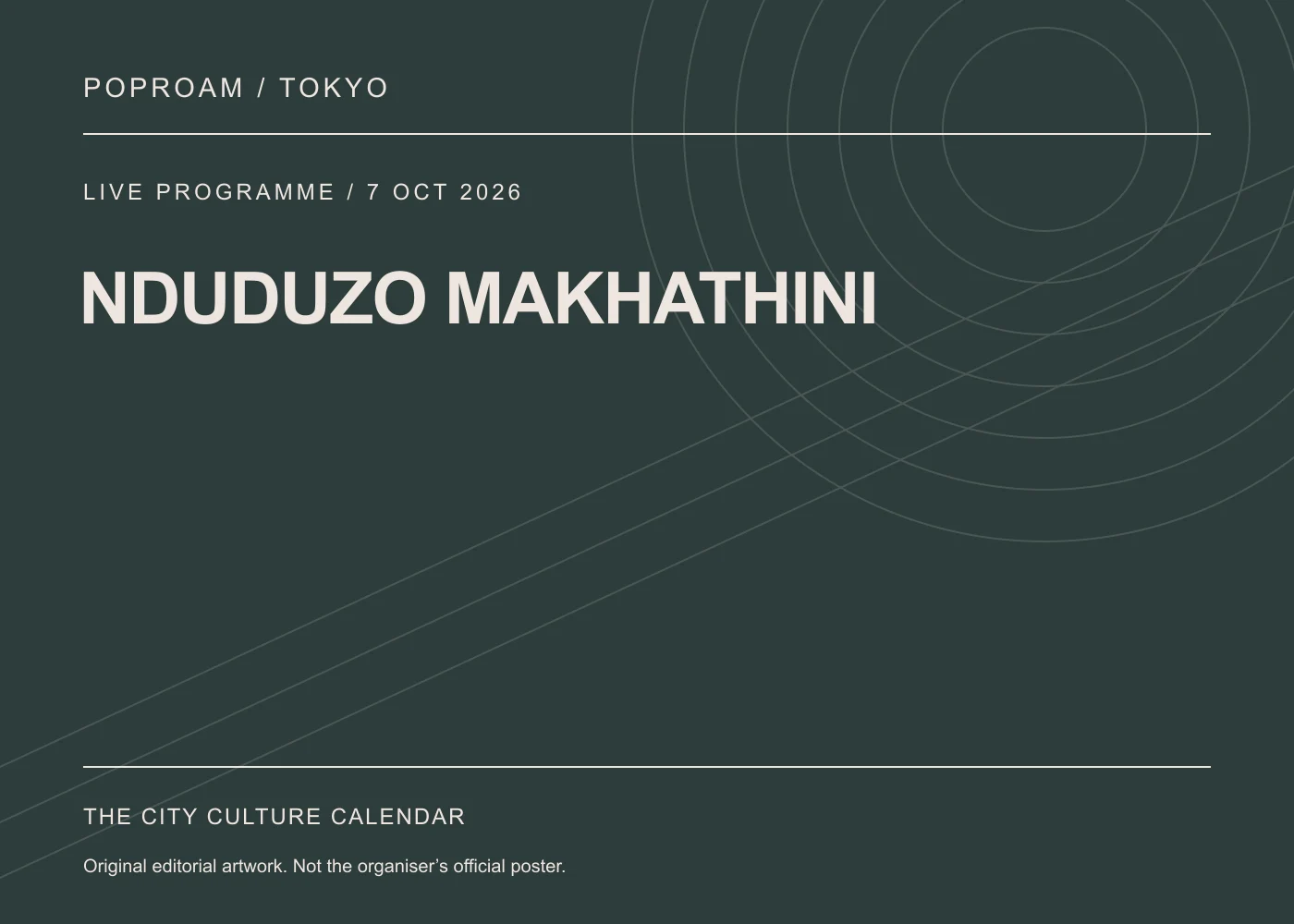 Original editorial programme artwork for NDUDUZO MAKHATHINI. This is not the organiser’s official poster.