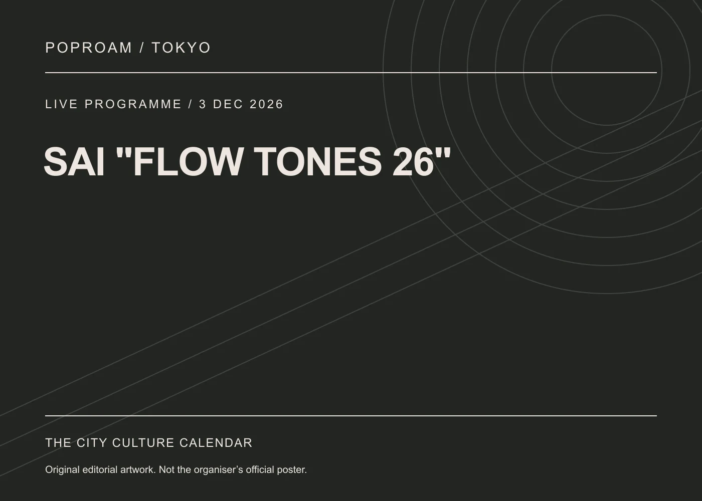 Original editorial programme artwork for SAI "FLOW TONES 26". This is not the organiser’s official poster.