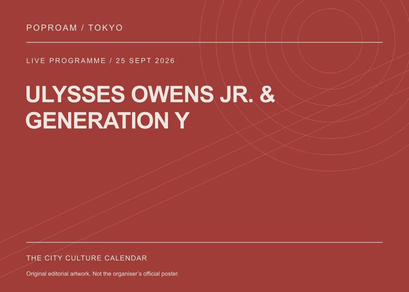Original editorial programme artwork for ULYSSES OWENS JR. & GENERATION Y. This is not the organiser’s official poster.