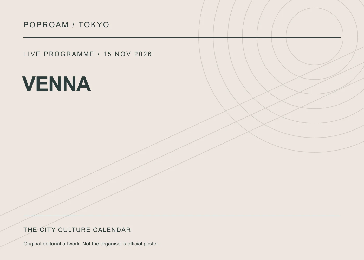 Original editorial programme artwork for VENNA. This is not the organiser’s official poster.