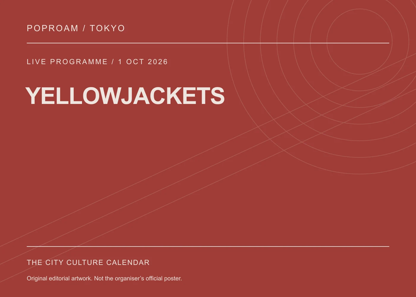 Original editorial programme artwork for YELLOWJACKETS. This is not the organiser’s official poster.