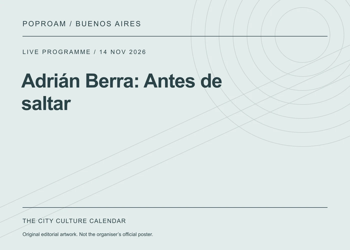 Original editorial programme artwork for Adrián Berra: Antes de saltar. This is not the organiser’s official poster.