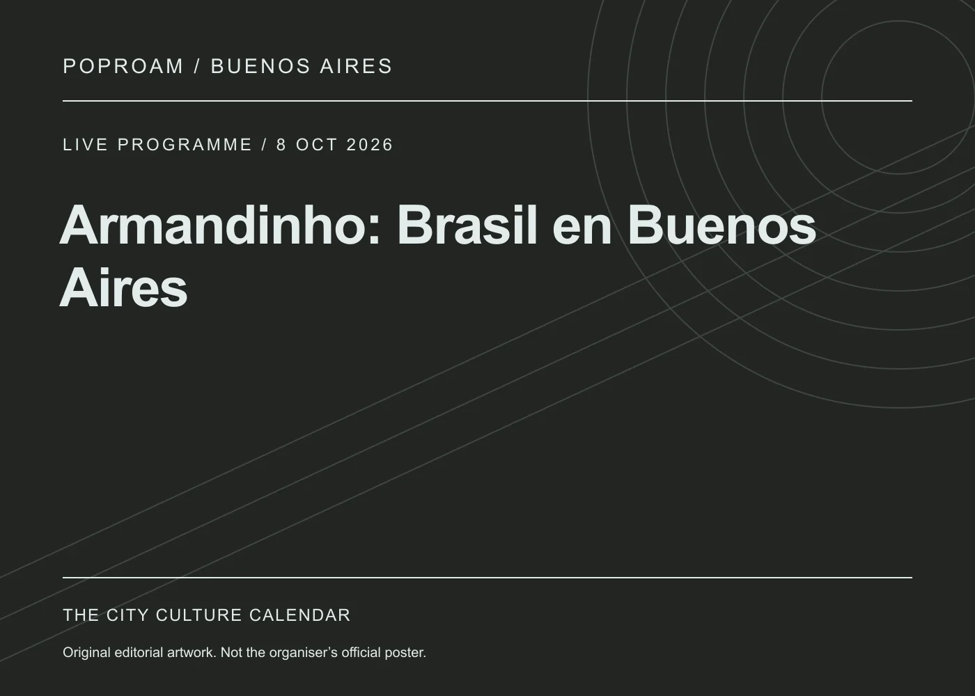 Original editorial programme artwork for Armandinho: Brasil en Buenos Aires. This is not the organiser’s official poster.