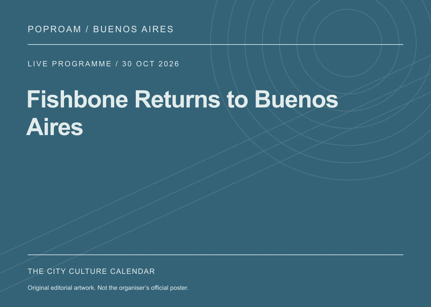 Original editorial programme artwork for Fishbone Returns to Buenos Aires. This is not the organiser’s official poster.