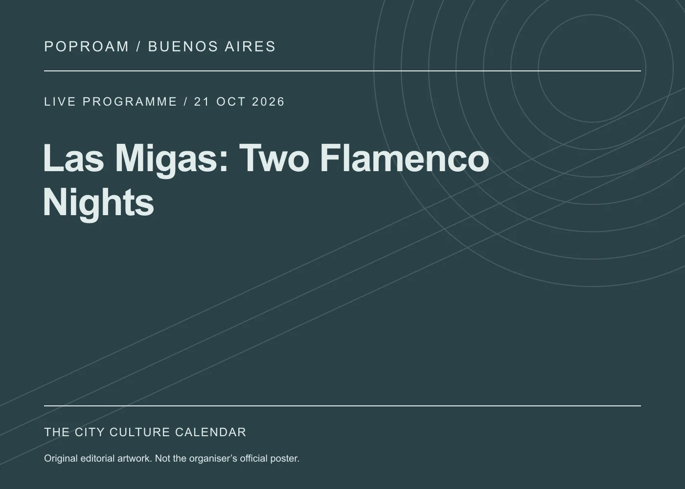 Original editorial programme artwork for Las Migas: Two Flamenco Nights. This is not the organiser’s official poster.