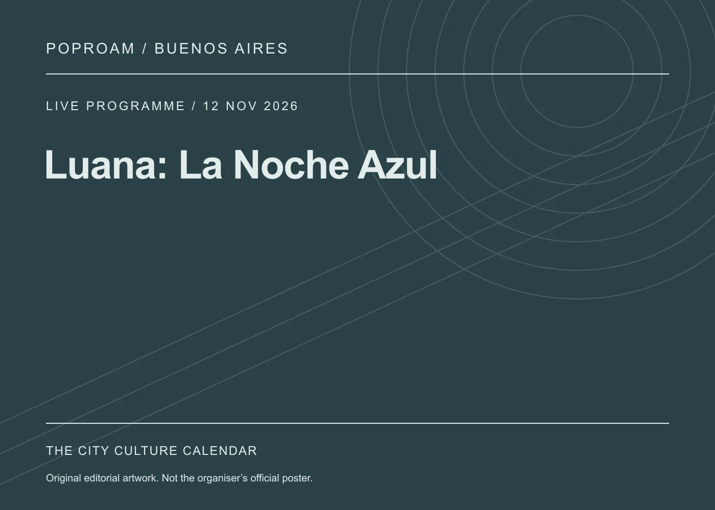 Original editorial programme artwork for Luana: La Noche Azul. This is not the organiser’s official poster.