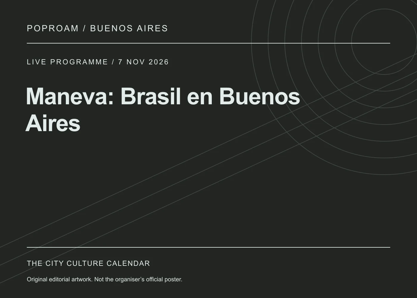 Original editorial programme artwork for Maneva: Brasil en Buenos Aires. This is not the organiser’s official poster.