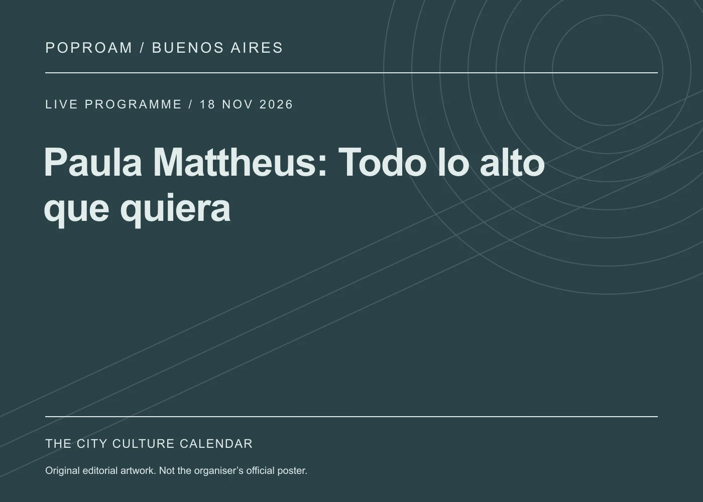 Original editorial programme artwork for Paula Mattheus: Todo lo alto que quiera. This is not the organiser’s official poster.