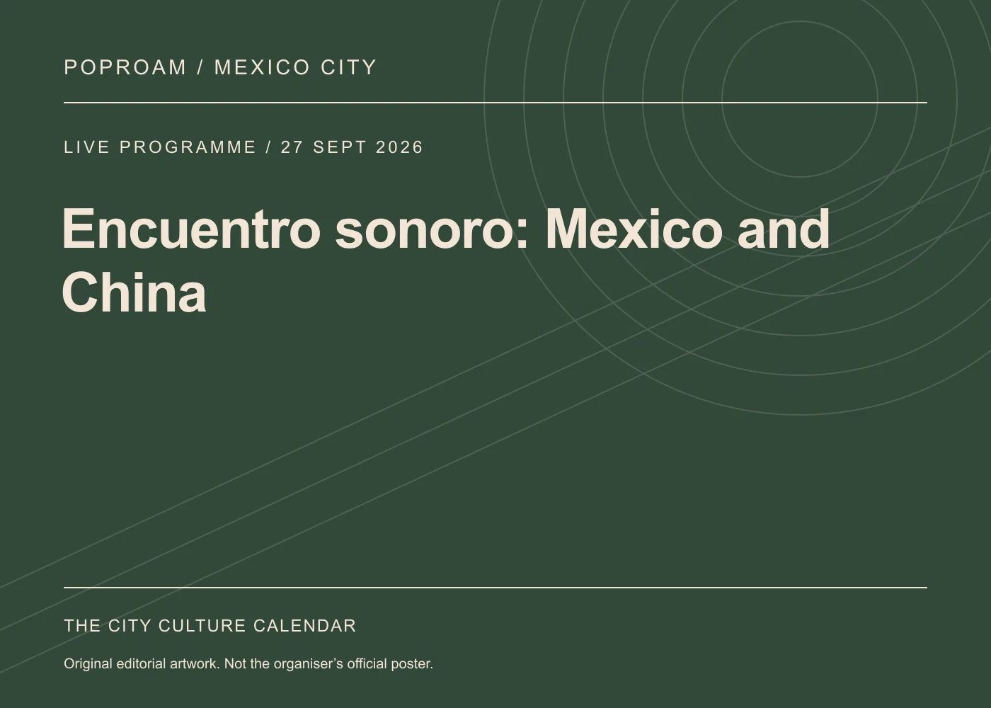 Original editorial programme artwork for Encuentro sonoro: Mexico and China. This is not the organiser’s official poster.