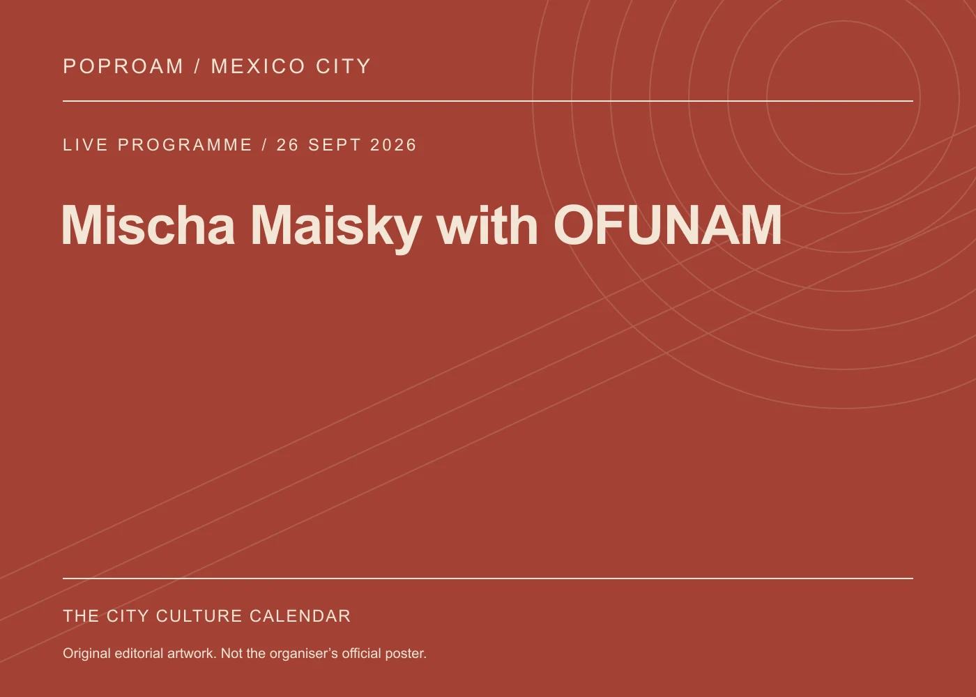 Original editorial programme artwork for Mischa Maisky with OFUNAM. This is not the organiser’s official poster.