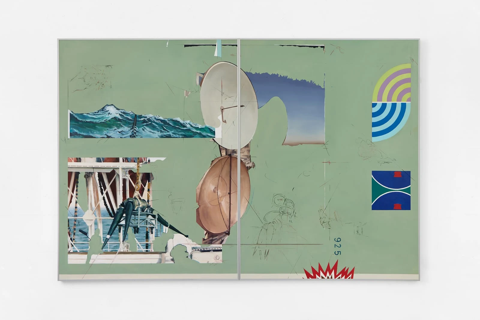 Raúl Silva’s GATEWAY 7, a green collage-like artwork, for Gateway at Museo Jumex.