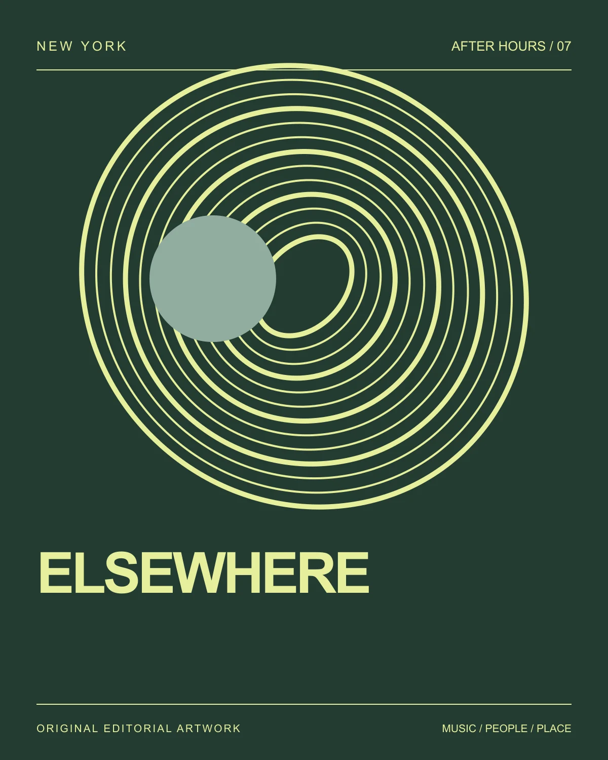 Original graphic illustration for Elsewhere, New York; not a venue photograph