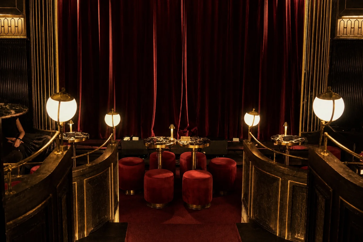 The bar and its seating area at Crimson Room