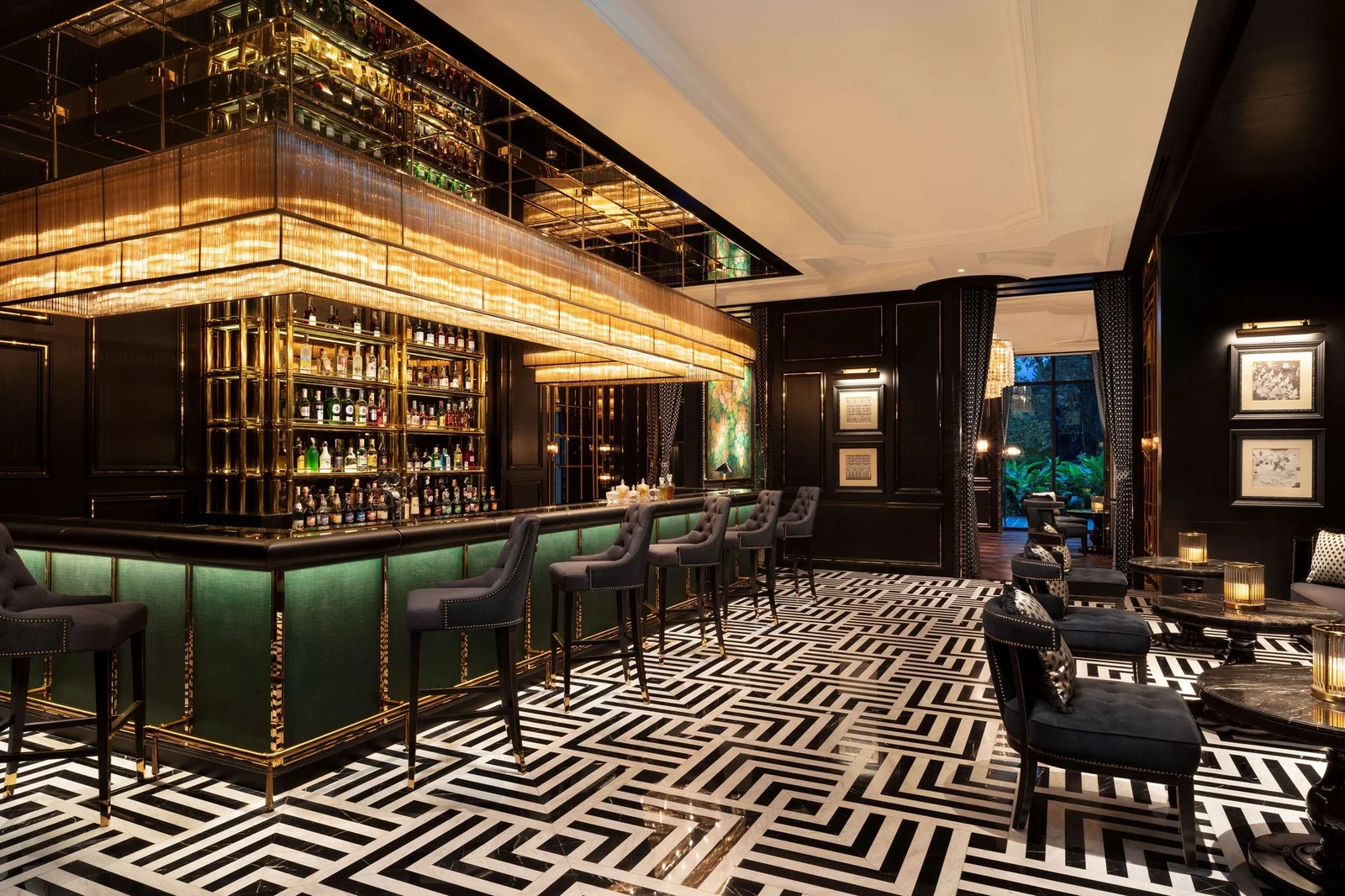The bar and its seating area at Firefly Bar