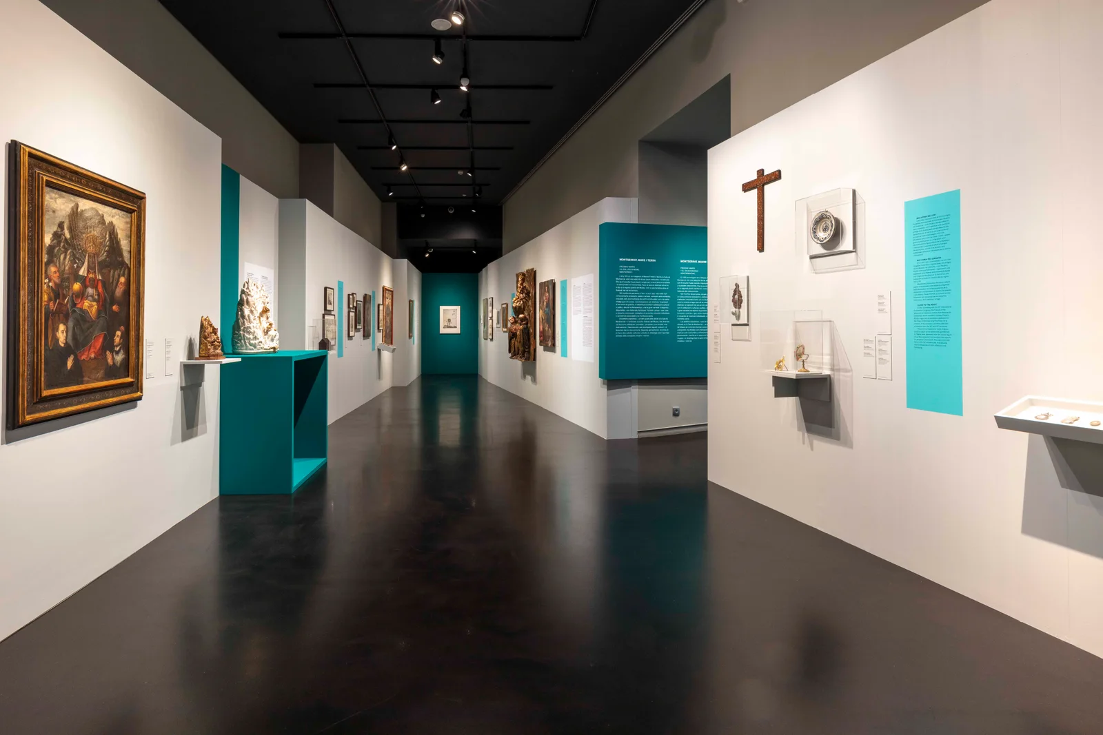 Framed works and objects in the museum galleries at Museu Frederic Marès