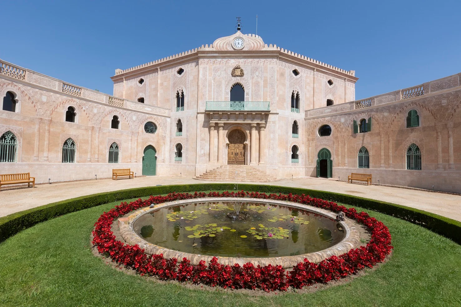 The palace and garden fountain in the park at Parc del Laberint d’Horta