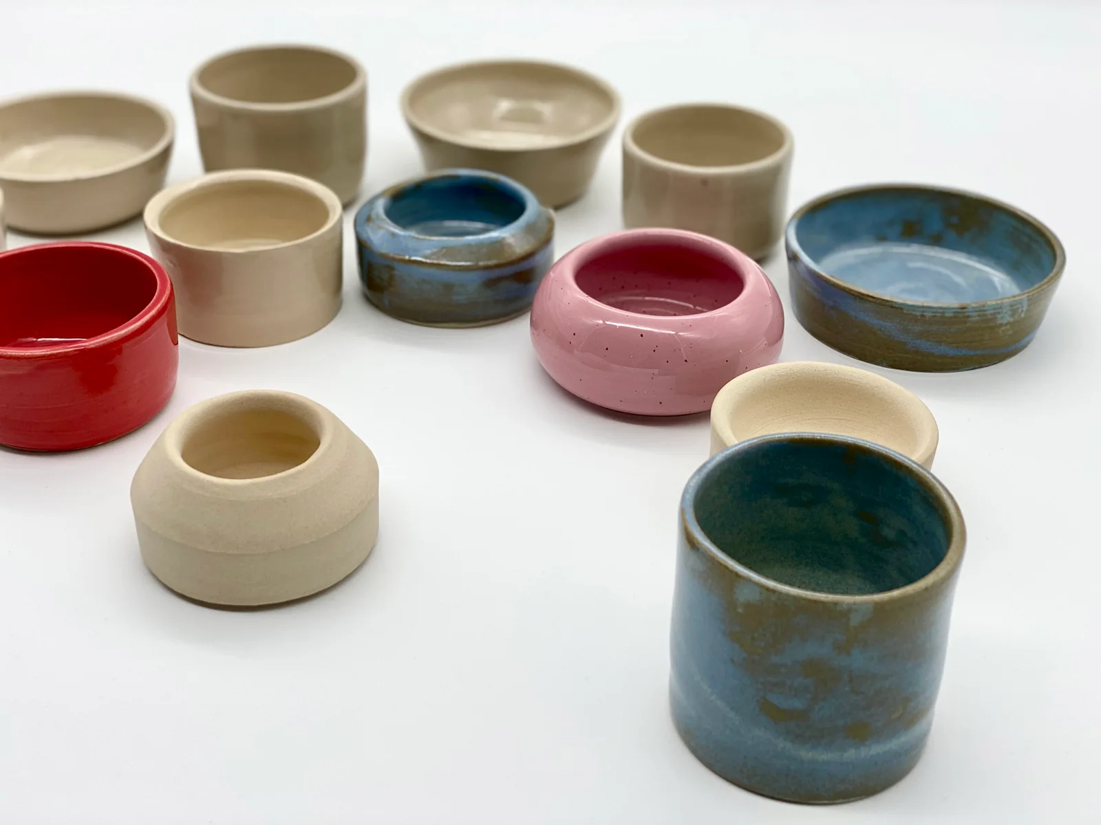 P. & C. | STUDIO CERAMICS: a colourful collection of glazed ceramic cups and bowls made in the studio's pottery classes