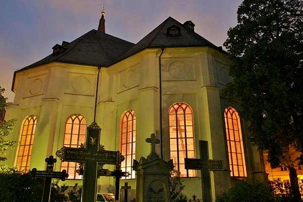 Parochialkirche: church illuminated at dusk