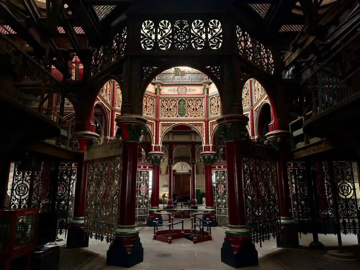 Decorative cast ironwork inside the pumping station at Crossness Pumping Station