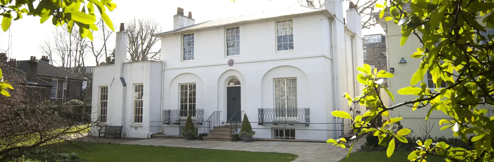 The white historic house and garden at Keats House