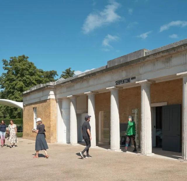 Serpentine North: gallery entrance and stone colonnade