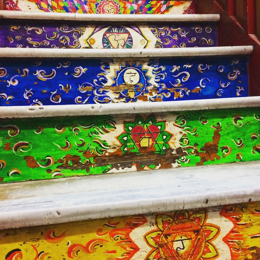 Colourfully painted steps inside the venue at The Jago
