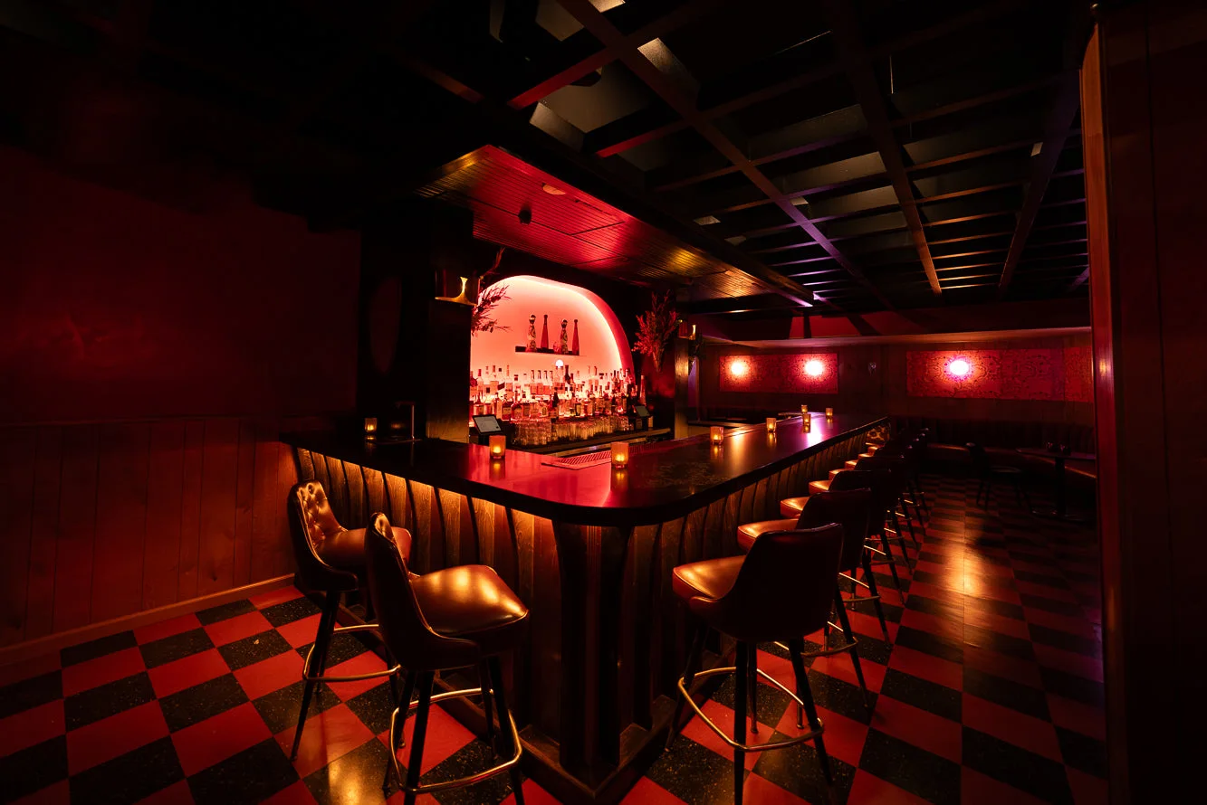 The bar and its seating area at Blind Barber, Culver City